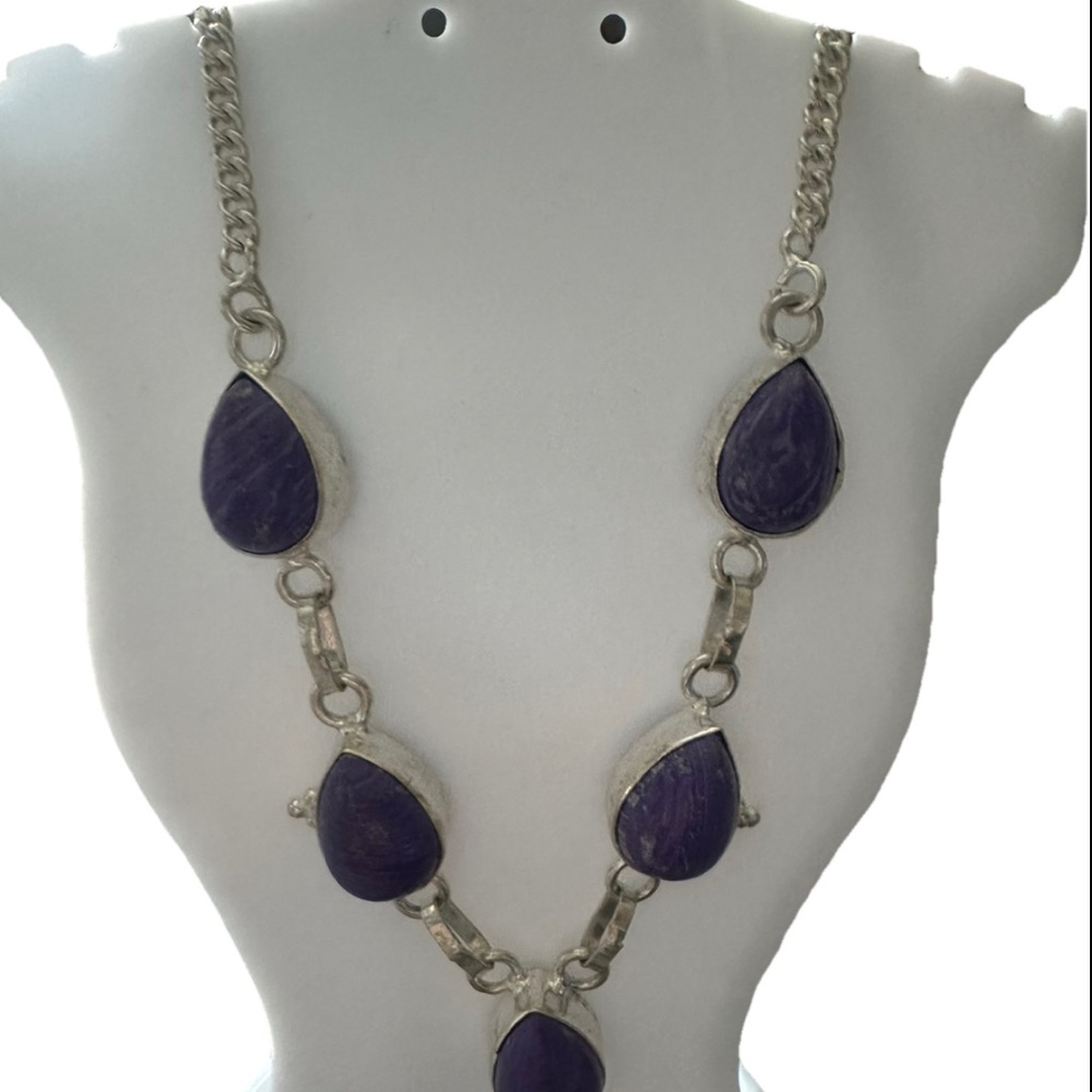 Gorgeous Charoite necklace handmade & signed S925 beautiful well matched stones